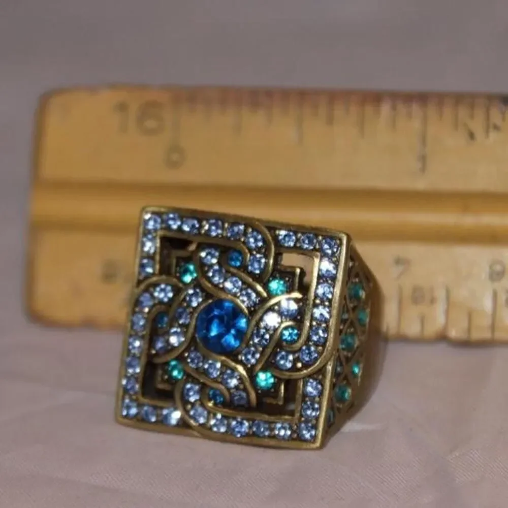 Vintage Rhinestone Geometric Statement Cocktail Ring